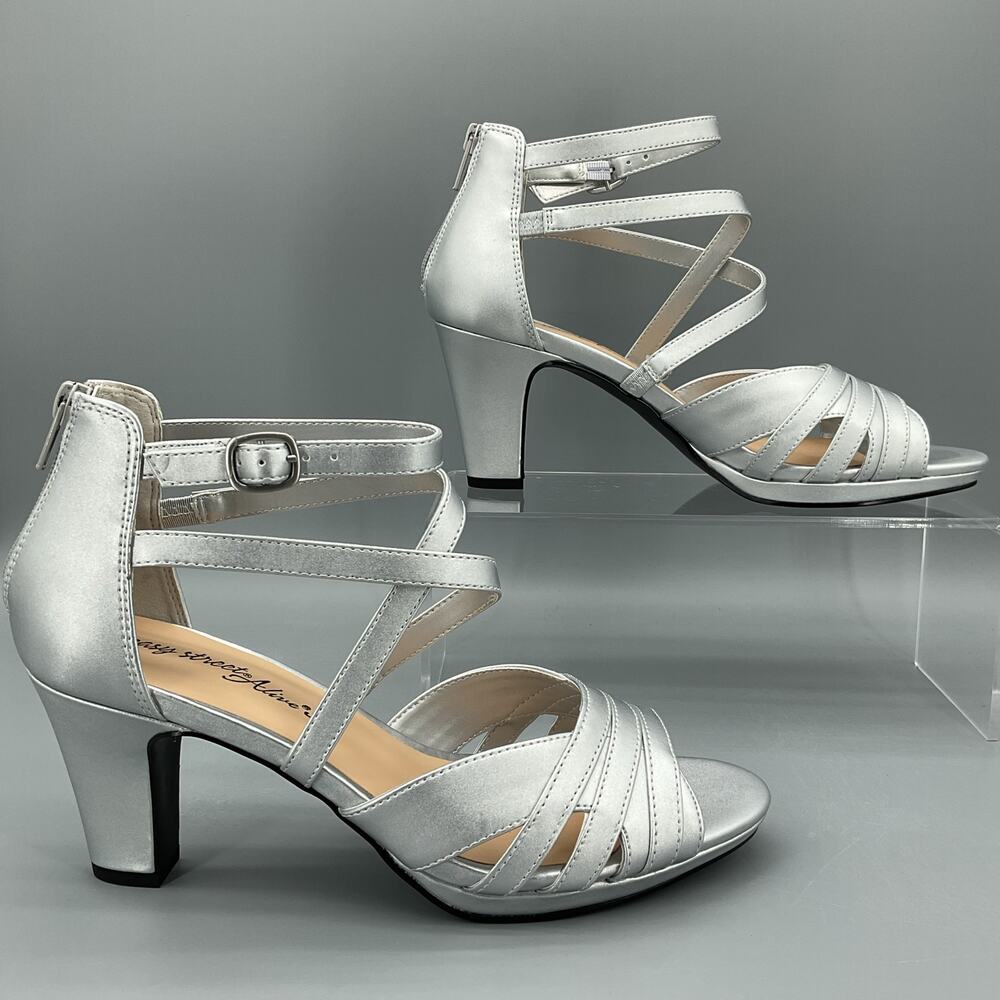 NEW Easy Street Women’s Crissa Dance Dress Heels Silver Size 9N